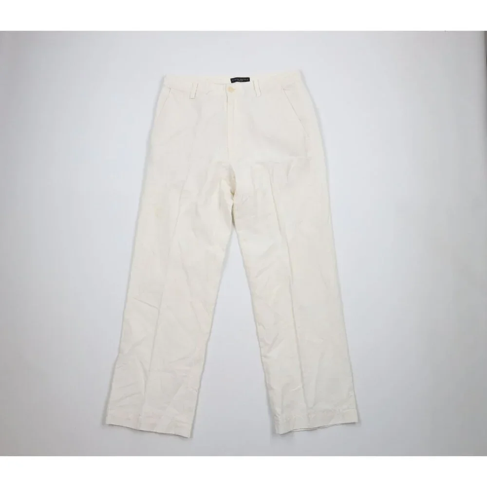 Vintage Banana Republic Mens 32x30 Distressed Linen Blend Wide Leg Chino Pants